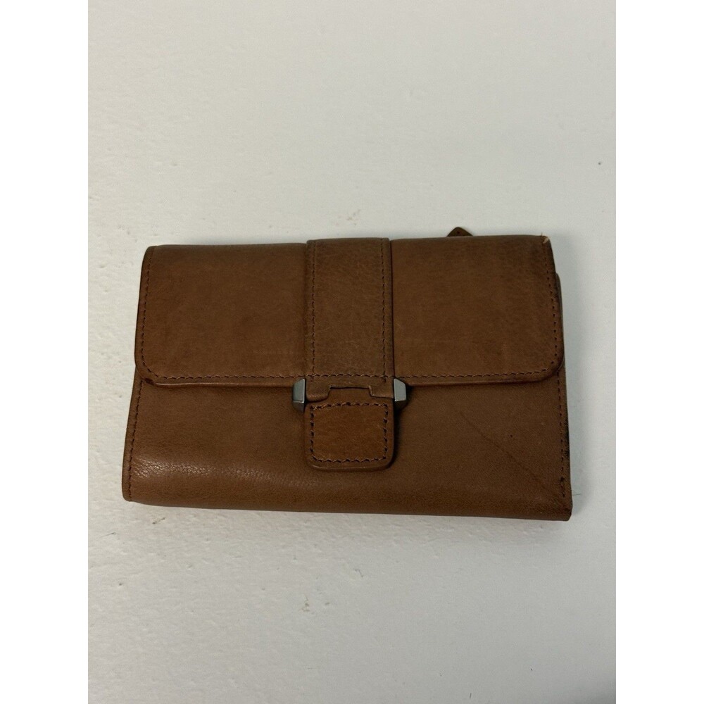 Pelle Studio Brown Leather Trifold Wallet Organizer Snap Zipper Pocket Compact